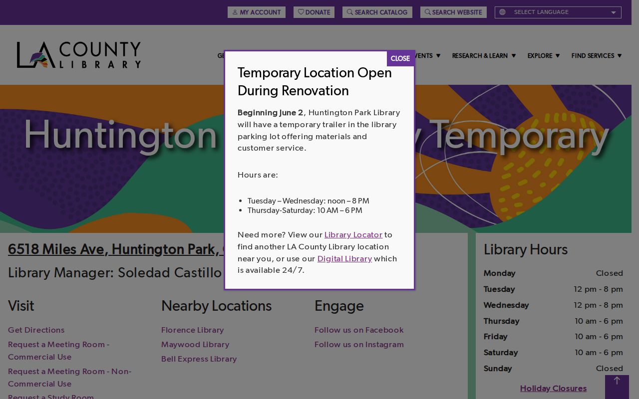 Huntington Park directory library history resource
