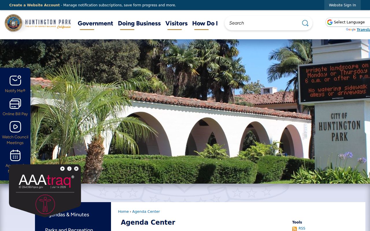 Huntington Park directory agenda center search