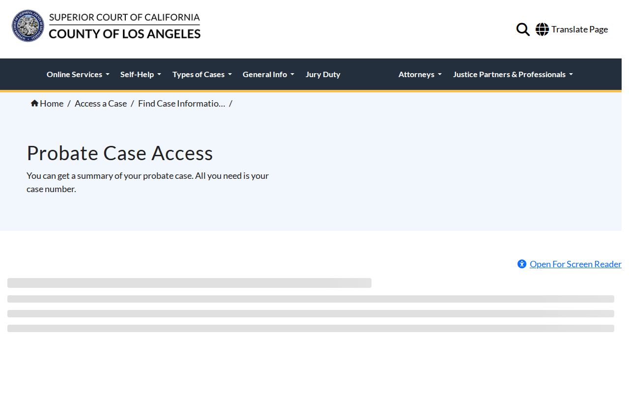 Huntington Park public records probate case access page
