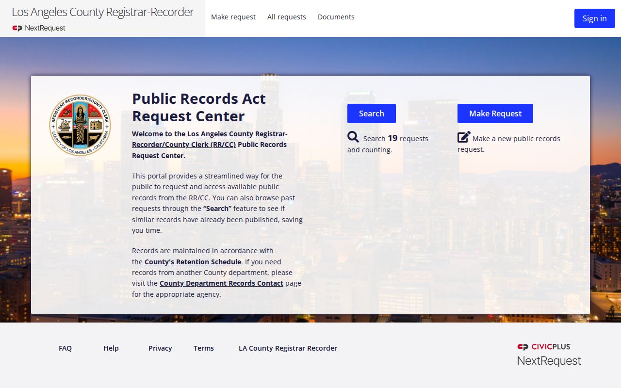 Huntington Park public records request portal for Los Angeles County RR CC