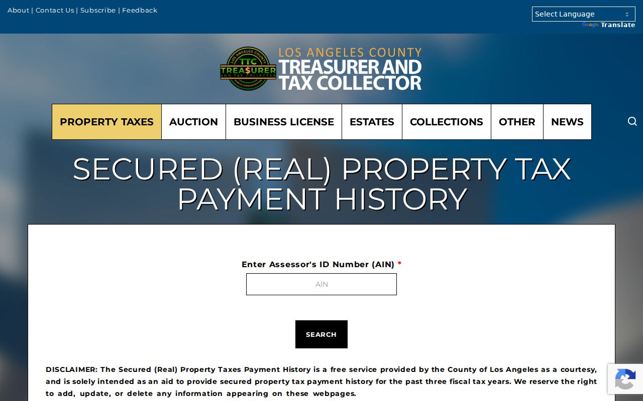 Huntington Park public records property tax payment history lookup