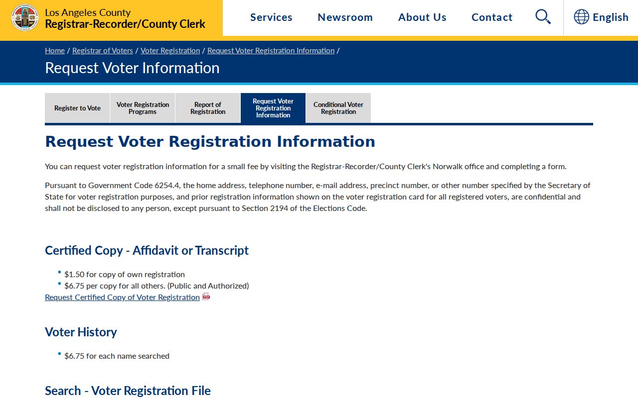 Huntington Park voter records information request options