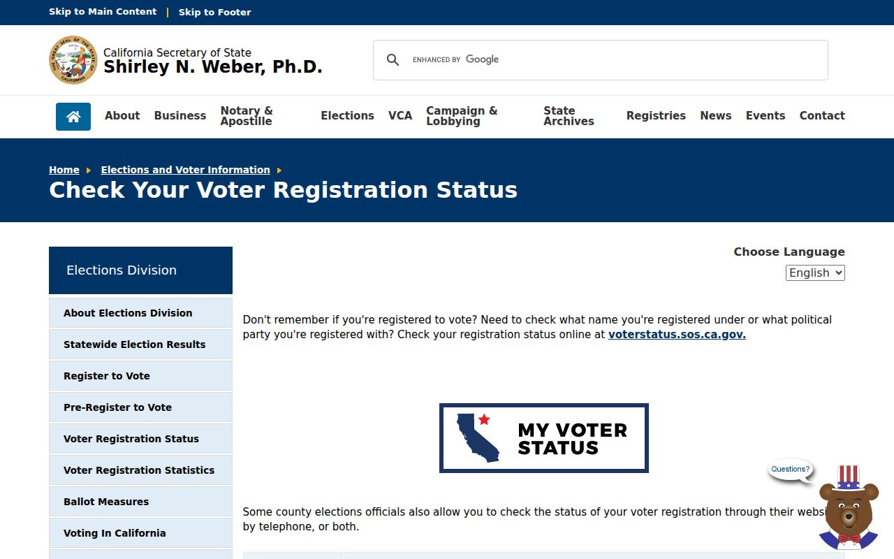 Huntington Park voter records California status page